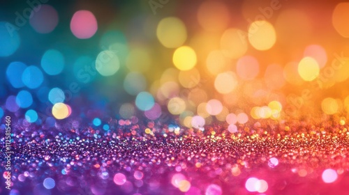 A vibrant, colorful bokeh effect with shimmering lights and glitter.