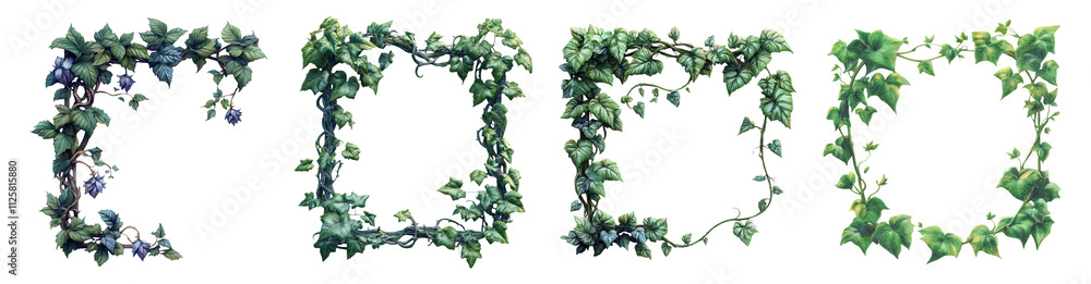 Fototapeta premium Green Ivy Frames on Transparent Background