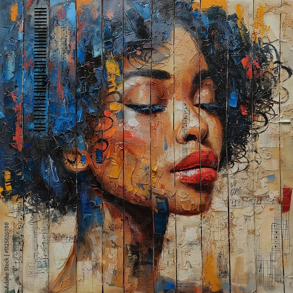 Woman With Closed Eyes in Abstract Painting Woman With Closed Eyes in Abstract Painting
