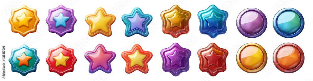 Colorful Stars and Buttons on Transparent Background Colorful Stars and Buttons on Transparent Background