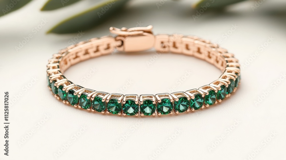 Elegant Rose Gold Bracelet with Green Gemstones for Fashion Accessory Elegant Rose Gold Bracelet with Green Gemstones for Fashion Accessory