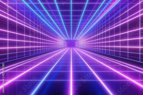 Wallpaper Mural A vibrant, futuristic tunnel with neon blue and purple grid lines creating a digital atmosphere. Torontodigital.ca