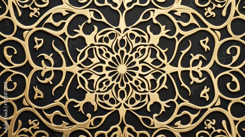 Intricate Gold Pattern on Dark Background with Floral Elements