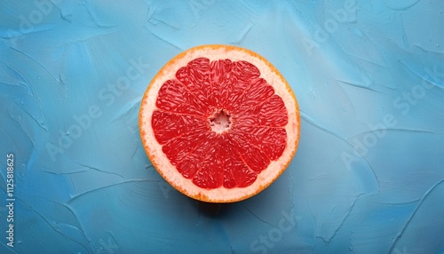 Flat Lay Top View of Bright Ripe Fragrant Red Grapefruit Fruit as Background