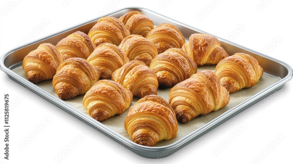 Freshly Baked Croissants on Silver Tray Ready for Enjoyment Freshly Baked Croissants on Silver Tray Ready for Enjoyment