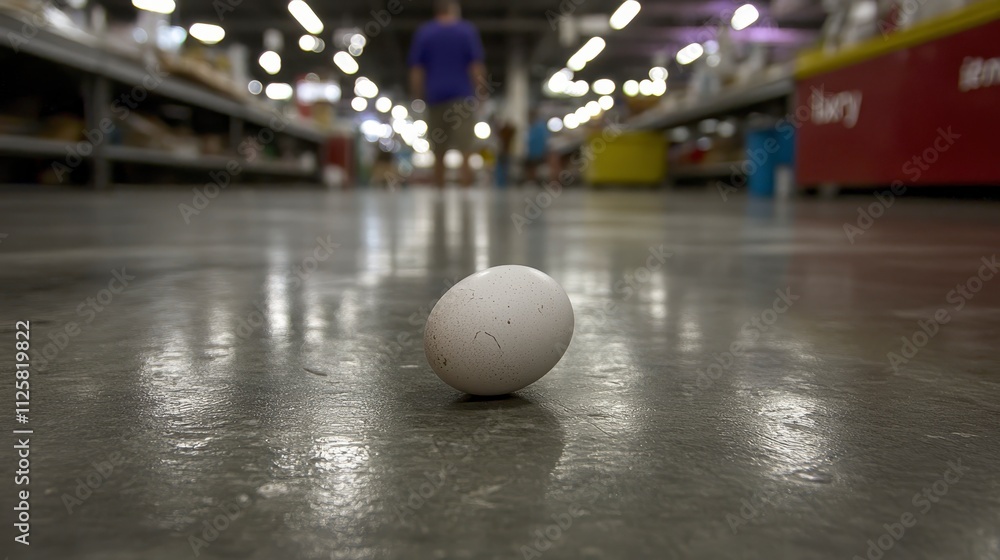 Single Egg on Polished Floor Retail Store Background Food Agriculture Single Egg on Polished Floor Retail Store Background Food Agriculture