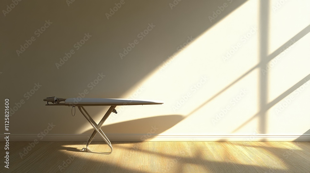 Minimalist Ironing Board in Sunlit Room with Shadows and Light Minimalist Ironing Board in Sunlit Room with Shadows and Light