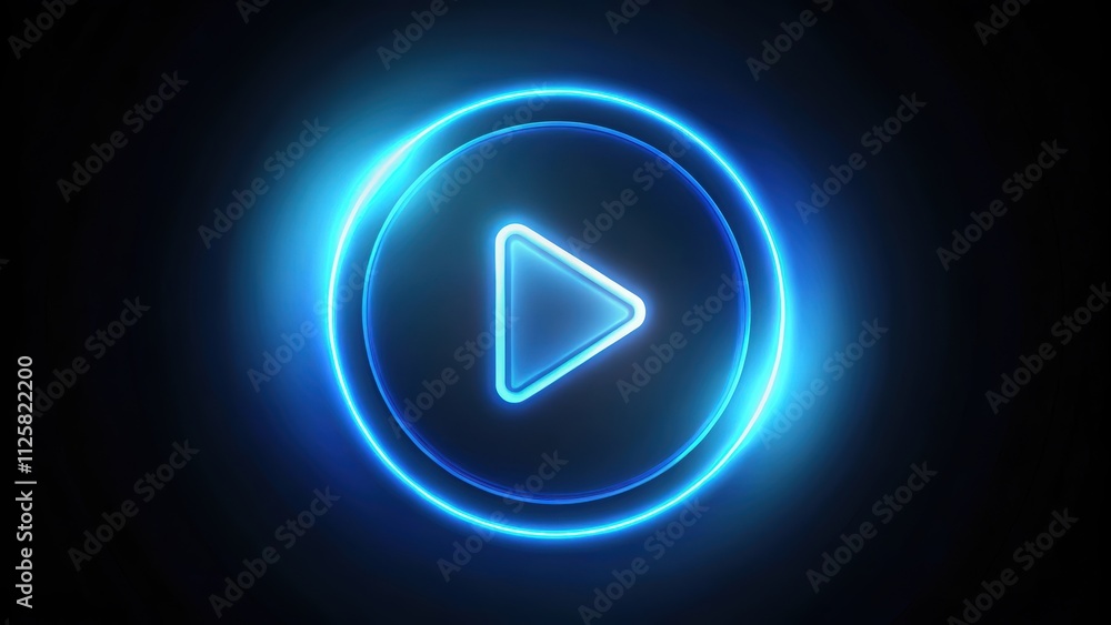 Glowing blue play button with neon circle on black background , neon, glowing, blue, color, play button, triangle Glowing blue play button with neon circle on black background , neon, glowing, blue, color, play button, triangle