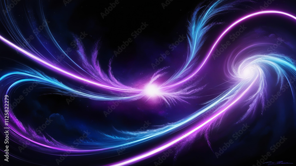 Blue and purple neon glow colors on black. Speed of light in galaxy Blue and purple neon glow colors on black. Speed of light in galaxy