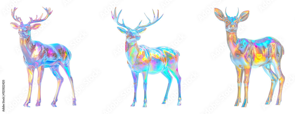 Obraz premium Colorful Deer Silhouettes on Transparent Background