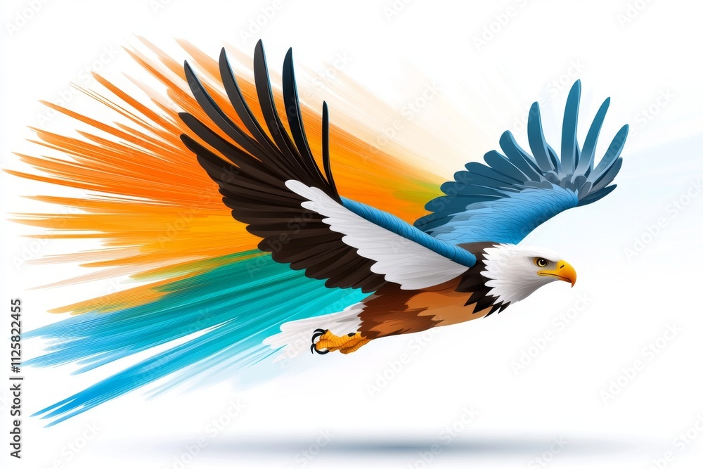 Fototapeta premium A flat vector of an eagle mid-flight, its wings forming dynamic curves and drawn in a sleek, modern style on white