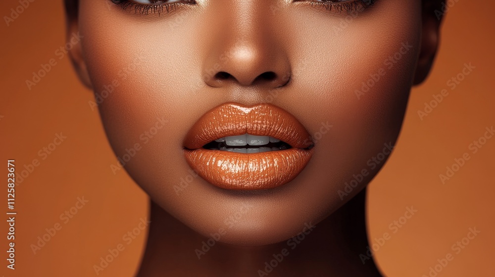Gorgeous light-skinned Black American woman with pouty lips, expertly lined with dark brown pencil, and peachy brown lipstick creating a beautiful ombré gradient effect. Stunning lip makeup detail. Gorgeous light-skinned Black American woman with pouty lips, expertly lined with dark brown pencil, and peachy brown lipstick creating a beautiful ombré gradient effect. Stunning lip makeup detail.