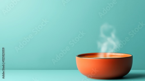 Warm Bowl of Soup with Steam on a Minimalist Aqua Background photo