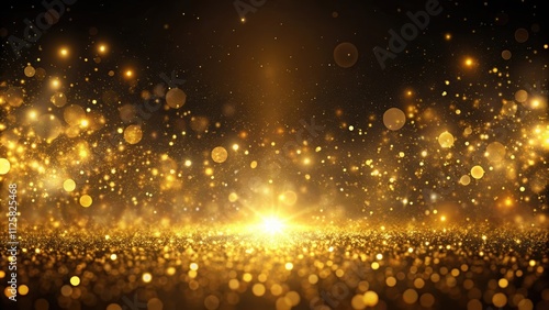 Golden glowing particles on a dark background, golden, glowing, particles, small, black, background, abstract, shiny, luxury