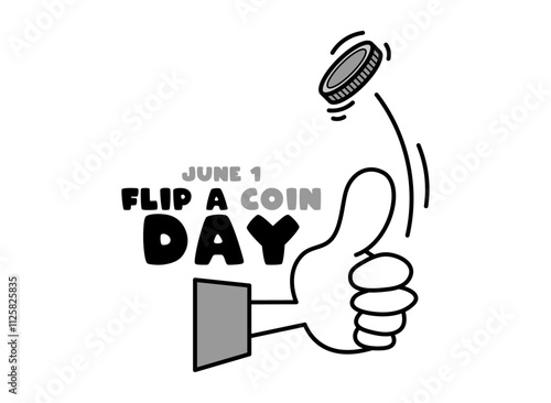 Vector Illustration of Flip a Coin Day. June 1. Line. Outline. Black, gray and white colors. Poster, banner, card, background.