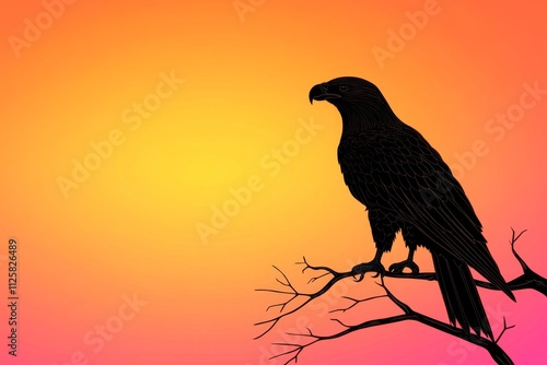 A minimalist silhouette of an eagle mid-flight, drawn in bold black against a soft gradient sky photo