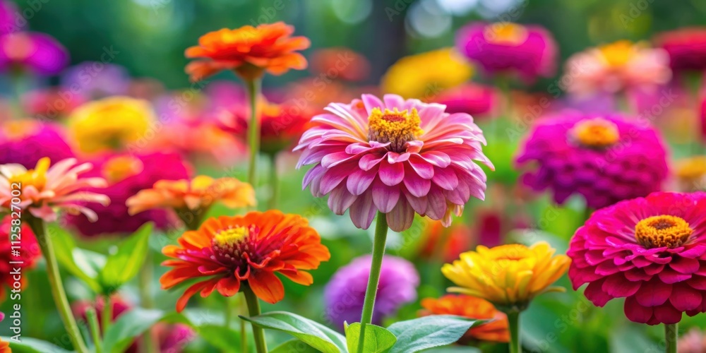 Vibrant zinnia flowers blooming in a colorful garden, zinnia, flowers, garden, vibrant, colorful, blooming, petals, nature Vibrant zinnia flowers blooming in a colorful garden, zinnia, flowers, garden, vibrant, colorful, blooming, petals, nature