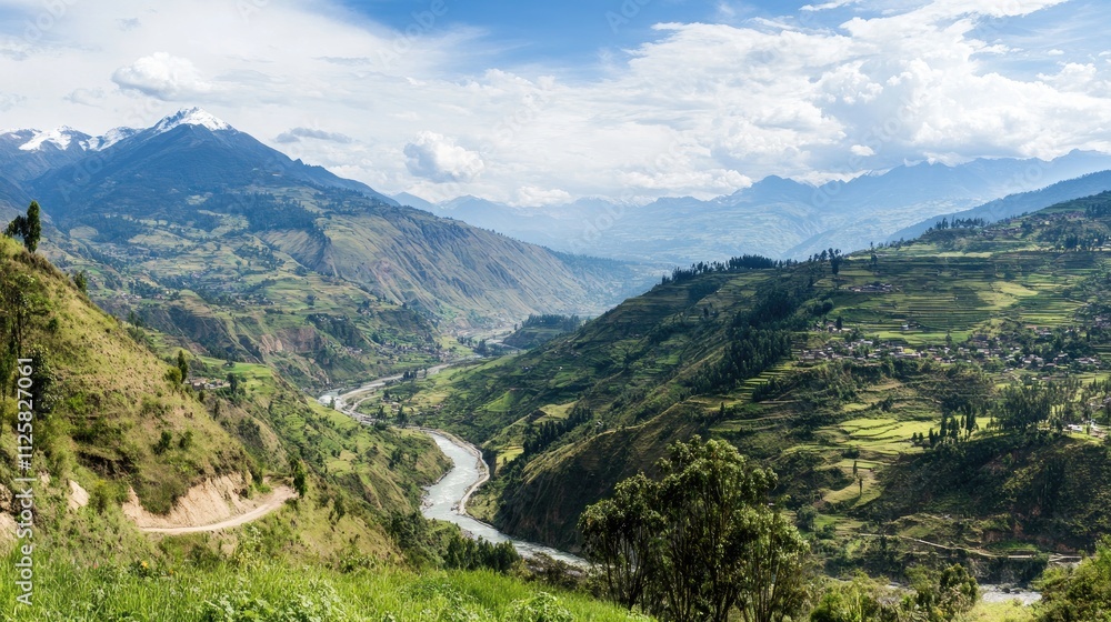 Serene Landscape of Rolling Green Hills Along a Curved River Serene Landscape of Rolling Green Hills Along a Curved River