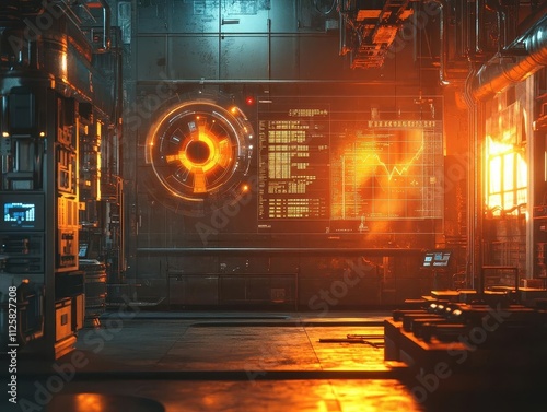 Wallpaper Mural A symbolic glowing efficiency chart connecting inventory sections, sunlight reflecting off metal surfaces, cinematic textures Torontodigital.ca