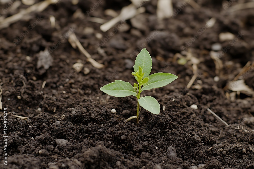Close up of young seedling growing in soil Close up of young seedling growing in soil