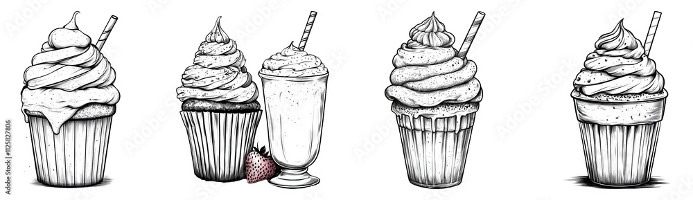 Delicious Cupcake Illustrations on Transparent Background Delicious Cupcake Illustrations on Transparent Background