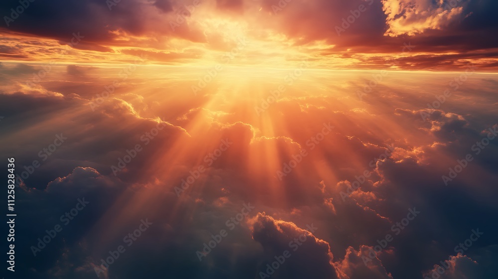 A breathtaking sunset illuminating clouds with golden rays, evoking serenity and wonder. A breathtaking sunset illuminating clouds with golden rays, evoking serenity and wonder.