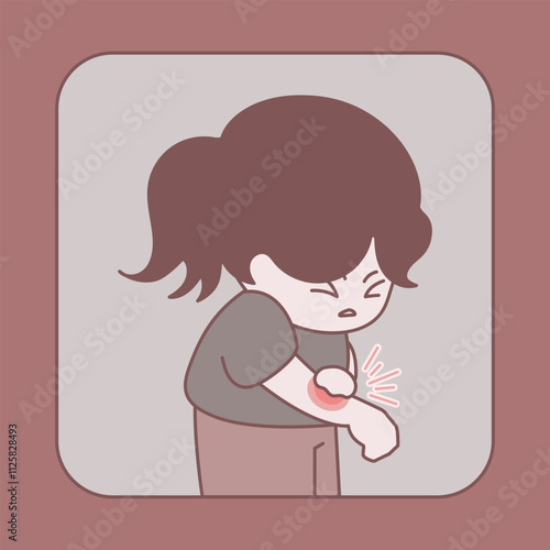 Itching, allergy, person scratching arm illustration