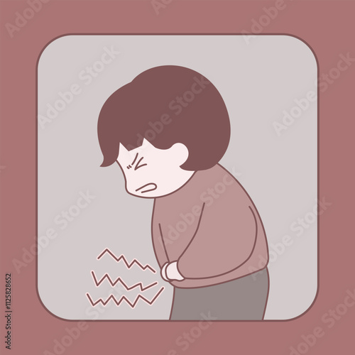 Illustration of a person with a stomach ache, abdominal pain, enteritis, gastritis, stomach pain, indigestion
