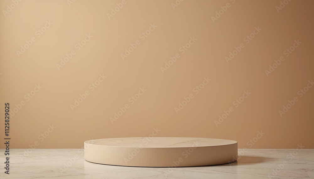 Beige natural podium pedestal product display background with texture and shadow Beige natural podium pedestal product display background with texture and shadow