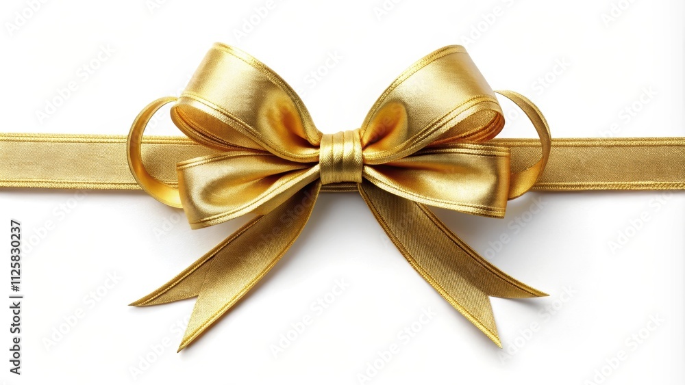 Gold ribbon bow with intricate loops and tails , shiny, metallic, decorative, elegant, luxury, festive, celebration Gold ribbon bow with intricate loops and tails , shiny, metallic, decorative, elegant, luxury, festive, celebration