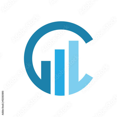 This is a flat logo design of a capital C with three graph bars on it in blue color combination that looks clean on a white background