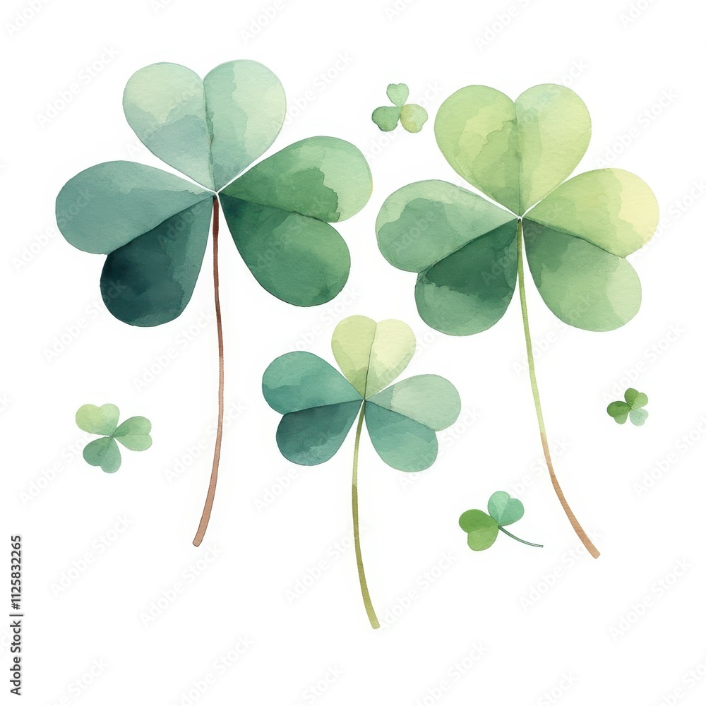 A watercolor illustration of lush green clovers in varying sizes, symbolizing luck and nature's beauty. A watercolor illustration of lush green clovers in varying sizes, symbolizing luck and nature's beauty.