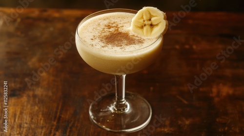 Creamy Banana Cocktail in Elegant Glass with Cinnamon Dusting