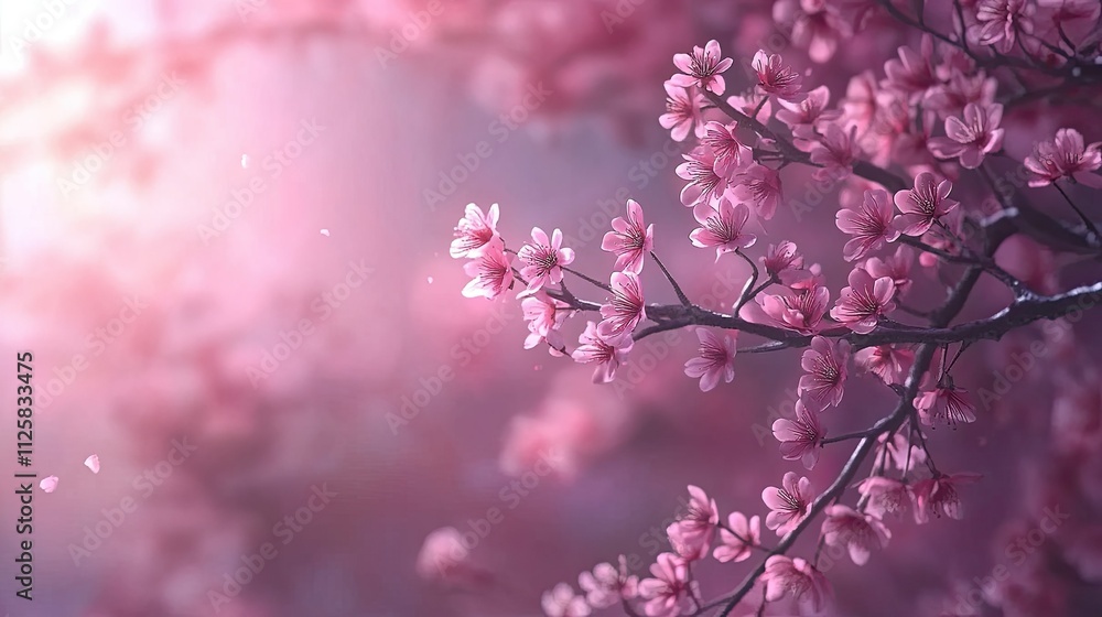 A beautiful close-up of cherry blossoms on a tree branch, the soft pink petals creating a serene, springtime atmosphere for web banner use. A beautiful close-up of cherry blossoms on a tree branch, the soft pink petals creating a serene, springtime atmosphere for web banner use.