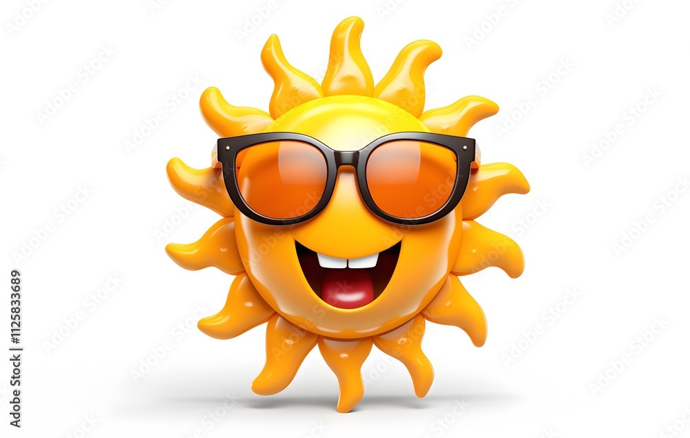 A cartoon sun character wearing sunglasses with a smile, representing summer, sunshine, and fun in a bright and sunny vector illustration A cartoon sun character wearing sunglasses with a smile, representing summer, sunshine, and fun in a bright and sunny vector illustration