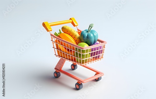 A shopping cart full of fresh vegetables and fruits in a supermarket photo