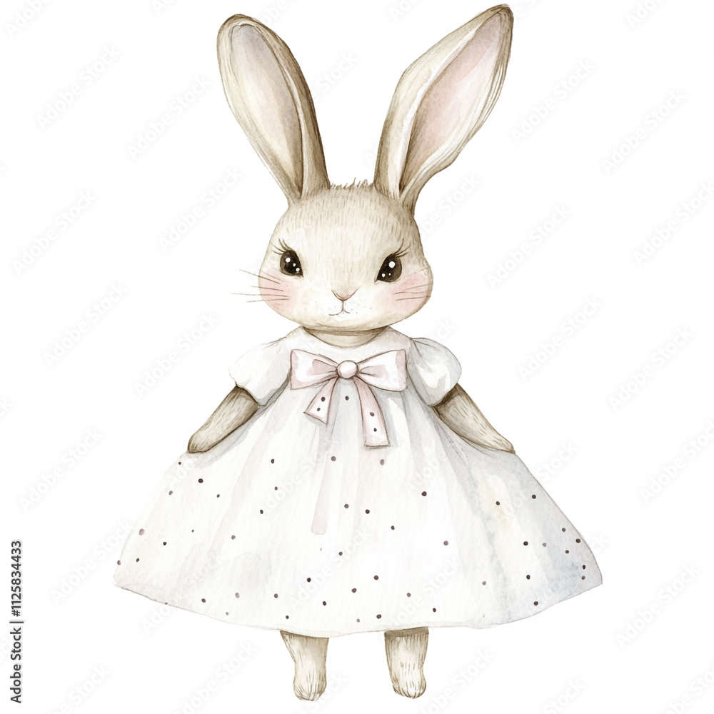 Obraz premium Adorable Bunny in a Polka Dot Dress