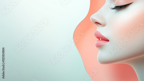 A glowing young woman's profile showcases a radiant beauty, exuding natural elegance. In close-up shots, the simple white background, soft lighting, and sharp contrast complement each other.