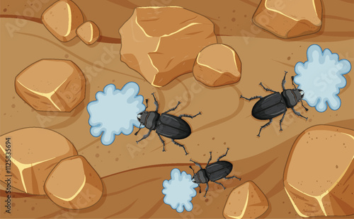 Aerial View of Beetles on Rocks