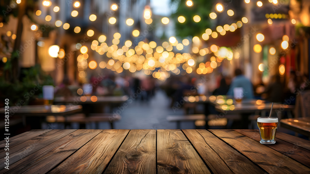 Warm Evening Dining with a Bustling Background Warm Evening Dining with a Bustling Background
