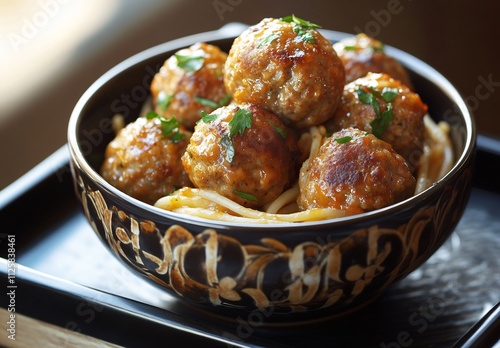 Delicious Meatballs with Spaghetti, Italian Dinner photo