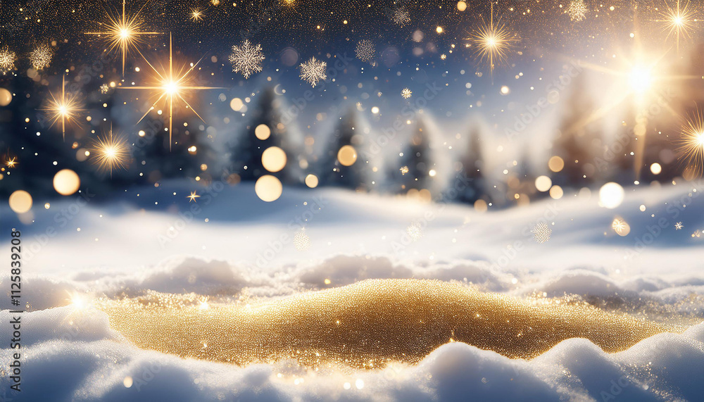Christmas background snow with sparkling lights and stars and golden glitter. generate AI Christmas background snow with sparkling lights and stars and golden glitter. generate AI