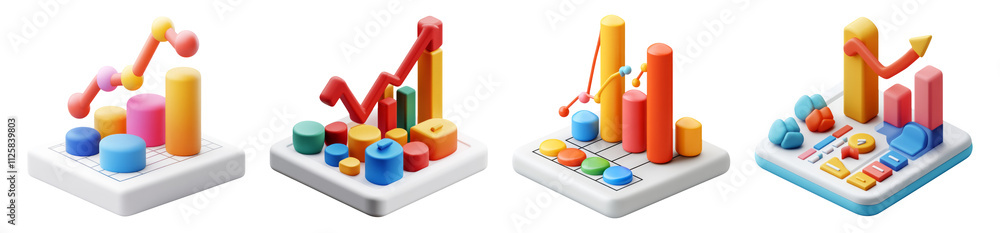 Colorful 3D Graphs and Charts on Transparent Background Colorful 3D Graphs and Charts on Transparent Background
