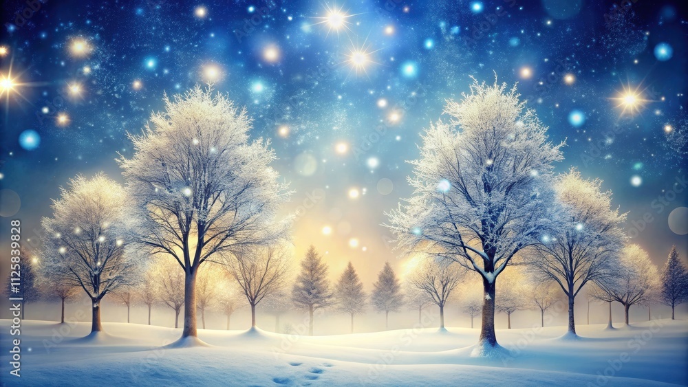 Tranquil winter landscape with illuminated trees and gently falling snowflakes, winter, landscape, tranquil Tranquil winter landscape with illuminated trees and gently falling snowflakes, winter, landscape, tranquil