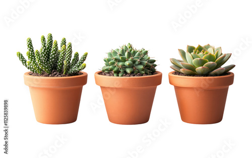 Elegant Succulents in Terra Cotta Pots on Clear Background