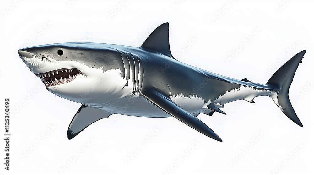 Obraz premium Detailed Depiction of a Great White Shark, Emphasizing Strength and Form