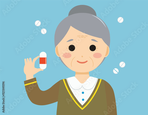 Senior Woman Taking Medication pill Positive Attitude chronic illness medication management 