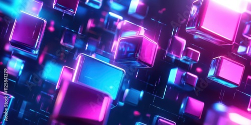 Abstract 3D cubes in vibrant colors creating a futuristic digital atmosphere.