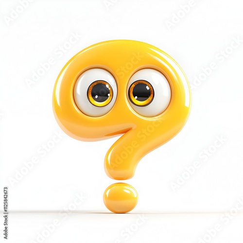 a emoji illustration showing a shiny, yellow question mark with bugle eyes on white background


