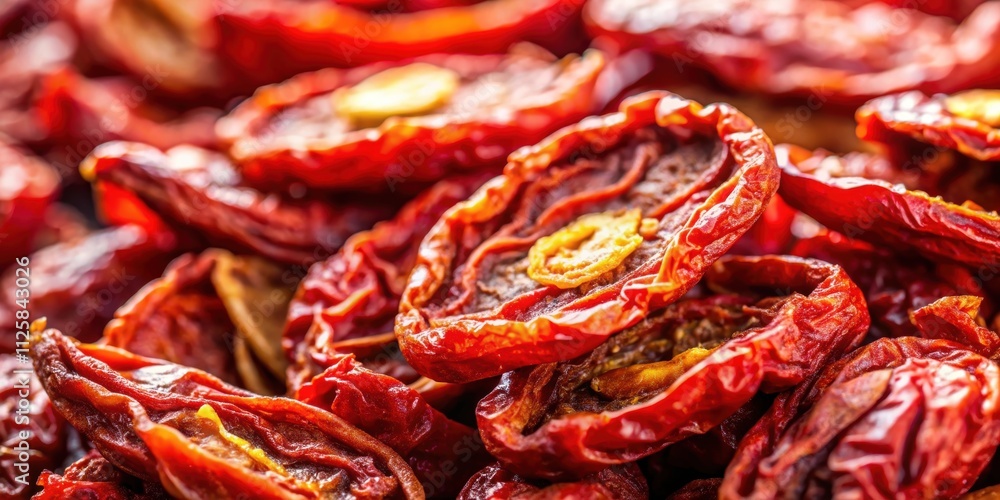 Close up of vibrant homemade dried tomatoes, food, cooking, recipe, organic, healthy, preserved, red, sun-dried Close up of vibrant homemade dried tomatoes, food, cooking, recipe, organic, healthy, preserved, red, sun-dried